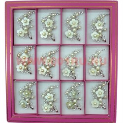 Брошь из речного жемчуга со стразами и перламутром "ветка сакуры", цена за 12 штук - фото 70908