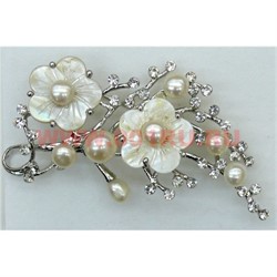 Брошь из речного жемчуга со стразами и перламутром "ветка сакуры", цена за 12 штук - фото 70909