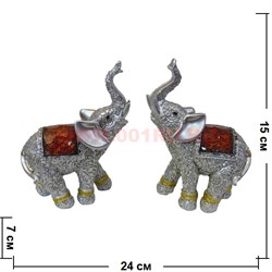 Пара слонов серебряных с попоной под янтарь 15 см - фото 73906