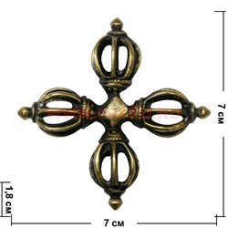 Ваджра в виде креста 7 см (латунь) - фото 74243