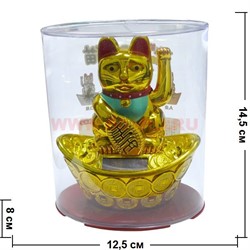 Кот Манеки Нэко 13 см на слитке на солнечных батареях (золотой) - фото 75033