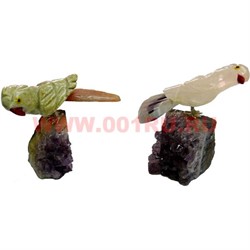 Попугай на камне 8 см (яшма, аметист) - фото 77338