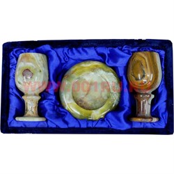 Набор из оникса "Пепельница и 2 бокала 11 см" в бархатной упаковке - фото 77804