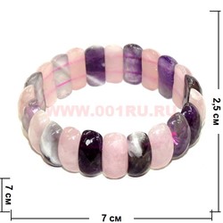 Браслет из аметиста и розового кварца граненый "фасолинки" 2,5 см высота - фото 78872