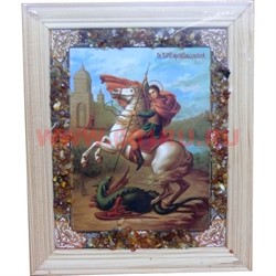 Картина из янтаря "Икона" в простой раме 14х17, лики в ассортименте - фото 80591