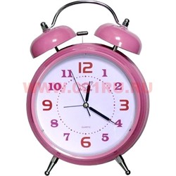 Часы-будильник большой розовый (26 см высота) на 3 ААА батарейки - фото 84361