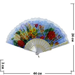 Веер с цветами белая основа 12 шт/упаковка (рисунки в ассортименте) - фото 85248