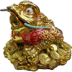 Нэцке, Жаба с монетами большая 21 см, под золото - фото 85664