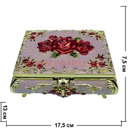 Шкатулка металлическая большая "Кремовая с красными розами" - фото 90394