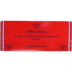 Уголь для кальяна Three Kings (Три Короля) 33 мм 100 штук, 10 упаковок (Голландия) - фото 90992