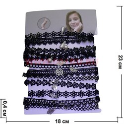 Чокер колье Тесемка 12 шт/упаклвка с бусиной или металлической подвеской - фото 91418