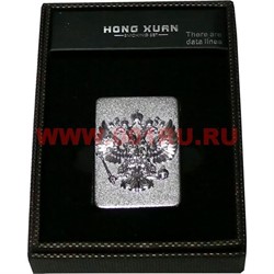 Зажигалка USB Hong Xuan серебристая "Герб" - фото 95764