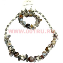 Набор:бусы, браслет, серьги из натур. камня 45 см бразильский агат - фото 96626