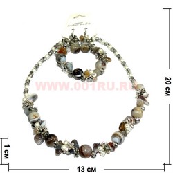Набор:бусы, браслет, серьги из натур. камня 45 см бразильский агат - фото 96627