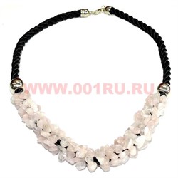 Бусы из натур.камня на кожаном ремешке 45 см розовый кварц - фото 97105