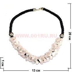 Бусы из натур.камня на кожаном ремешке 45 см розовый кварц - фото 97106