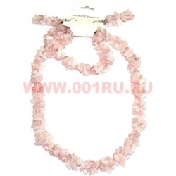 Набор:бусы, браслет, серьги из натур. камня 45 см розовый кварц - фото 97117