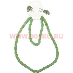 Набор 3в1 "Бусы, браслет, серьги" из зеленого оникса (зерна) - фото 98170