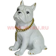 Собака «бульдог» из фарфора (KL-1222) с цепочкой 13 см высота (60 шт/кор)