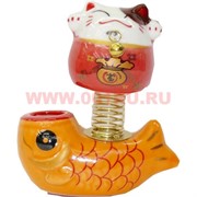 Кот Манеки Нэко на пружине на липучке для машины (371F) &quot;рыба&quot;