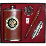 Набор малый «Фляга 6 oz в коже, нож, ручка»