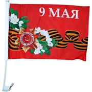 Флаг 9 Мая с цветами 30x45 см с креплением на машину 12 шт/уп