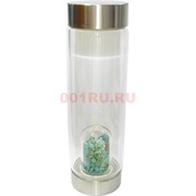 Стеклянная бутылка для воды с кристалликами бирюзы