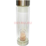 Стеклянная бутылка для воды с кристалликами розового кварца