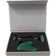 Набор подарочный зеленый авантюрин в магнитной коробочке (роллер + гуаша)