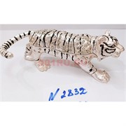 Шкатулка со стразами Тигр белый (2832) металлическая символ 2022 года
