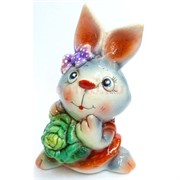 Фигурка из цветной гжели Кролик с капустой Символ 2023 года