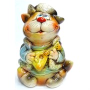 Фигурка из цветной керамики Кот с балалайкой 11 см