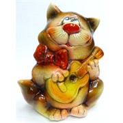 Фигурка из цветной керамики Кот с гитарой 10 см