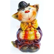 Фигурка из цветной керамики Кот с гармошкой 10 см