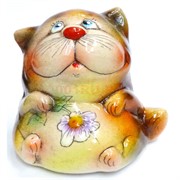 Фигурка из цветной керамики Кот с цветком 6,5 см