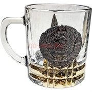 Чашка с ручкой «герб СССР цвет металл» стеклянная в золоте