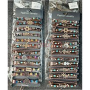 Браслет кожаный коричневый (BR-2576-2577) с фурнитурой 12 шт/упаковка