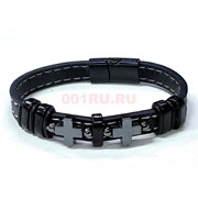 Браслет кожаный (RJ-136) с крестами из гематита  24 шт/упаковка