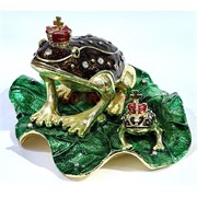 Шкатулка со стразами «Лягушка с короной на листике» (982) большая