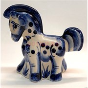 Лошадка конь гжель синяя Трюкач 10 см высота