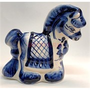 Лошадка конь гжель синяя Трюкач 10x11 см символ 2026 года