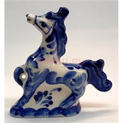 Лошадка конь гжель синяя Гордец 10x10 см символ 2026 года