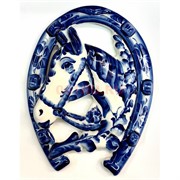 Подкова на стену 22 см высота гжель синяя Лошадь символ 2026 года