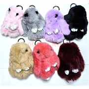 Подвеска брелок на рюкзак «Кролик с глазками» с натуральным мехом расцветки в ассортименте