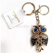 Брелок со стразами (KY-4718) сова сглаз цвет черный 12 шт/упаковка