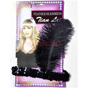 Повязка карнавальная с черным пером 12 шт/упаковка