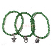 Браслет из зеленого нефрита 4 мм с металлической фурнитурой