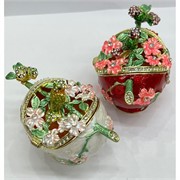 Шкатулка со стразами (QF-1645-3) «цветы с птичками» металлическая