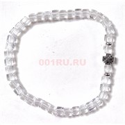 Браслет 6 мм прозрачный с крестиком