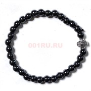 Браслет из гематита 6 мм с крестиком цвет черный